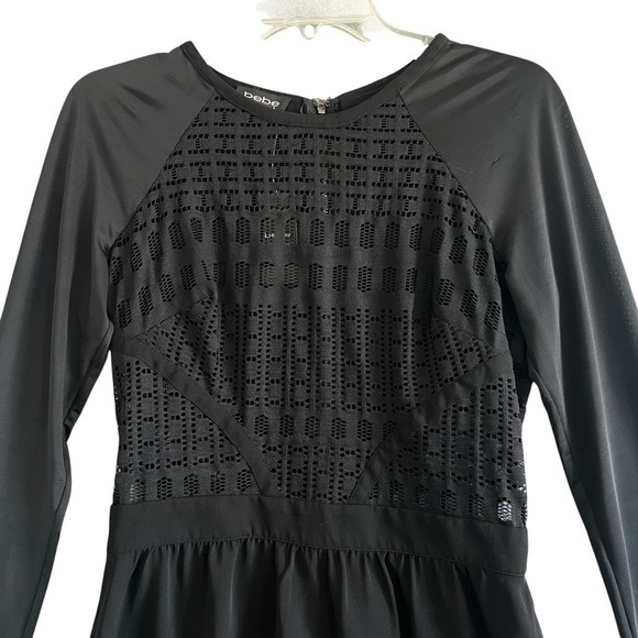BEBE Hi Lo Tunic Top Long Sleeve Back Zip Black Size Medium NWT - Picture 2 of 10